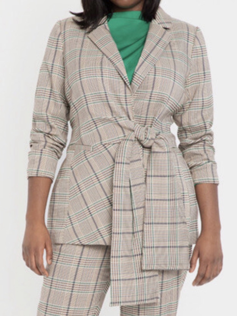 Eloquii Blazer Checkered Plaid Tie Front Plus Size Jacket Women's Size 18